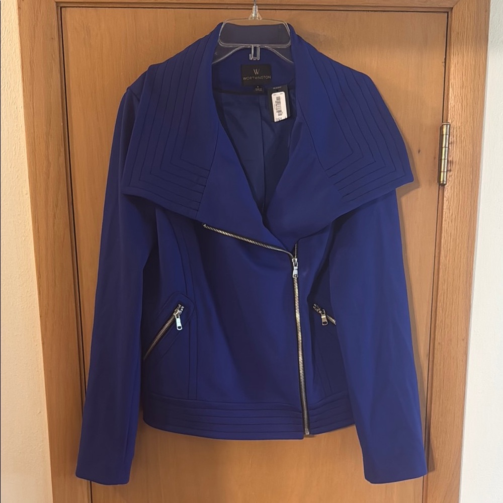 Worthington Women’s Moto Jacket Asymmetrical Zipper New Blue Purple Size Large